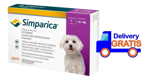 Imagen 1 de 3 de Antipulgas Antigarrapas Simparica 2,5-5 Kg Caja X3 Original