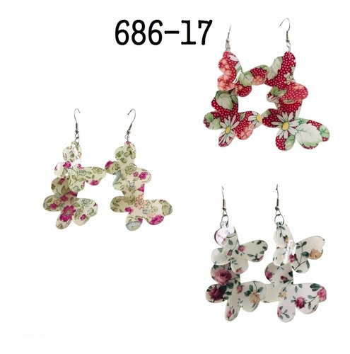 Aros Acrilico Estampado Flores X 12 Pares