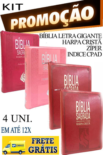 Bíblia Grande Harpa Ziper Indice Letra Gigante Cpad Kit Com4