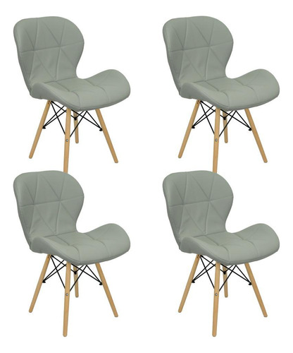 Kit 4 Cadeiras Charles Eames Eiffel Slim Wood Estofada Cinza