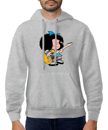 Imagen 2 de 6 de Buzo Gris Canguro Mafalda Guitarra Hombre Mujer Niños Hoodie