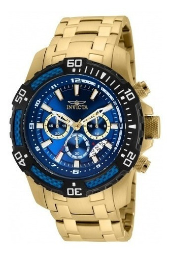 Relógio Invicta 24856 Pro Diver 100% Original Completo Cor da correia Dourado Cor do bisel Azul-marinho Cor do fundo Azul