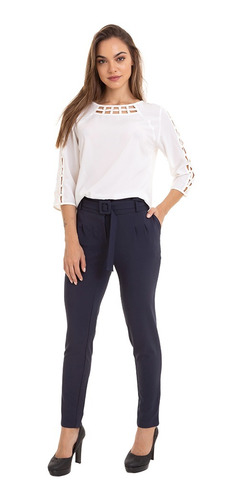 Blusa Manga ¾ Com Detalhe Branco Kinara