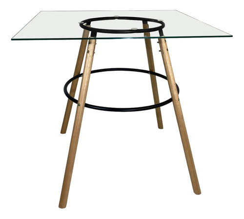 Mesa Jantar Renata 80cm Quadrada Vidro Base Arco Eucalipto