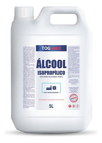 Togmax Álcool Isopropílico 99,8% 5l Limpeza De Placa Eletrônico