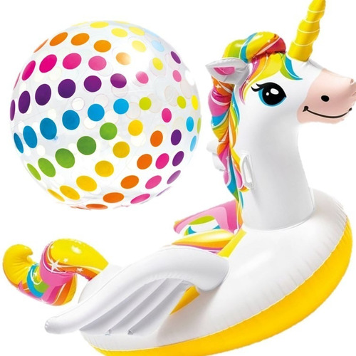 Salvavidas Unicornio Gigante+ Pelota Playera Alberca Envío G