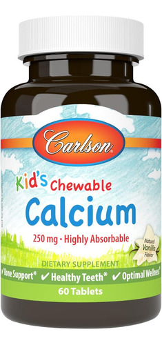 Calcio Masticable Para Niños 250 Mg Carlson 60 Tabletas