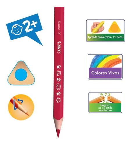 Lapis De Cor Jumbo Triangular Gigante 12 Cores Bic Evolution