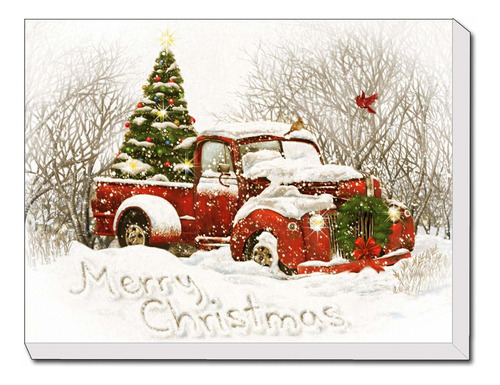Camión Con Árbol De Navidad Vintage, Lona Iluminada C...
