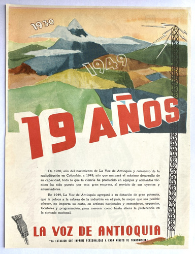 Emisora La Voz De Antioquia Aviso Publicitario De 1949