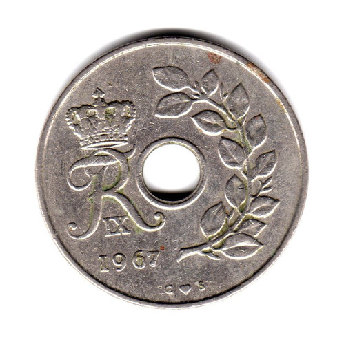 Moneda Dinamarca 25 Ore Año 1967 Km#855.1