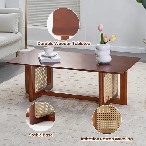 Mesa De Centro De Ratán Mesa Rectangular De Madera Maciza