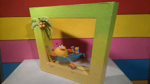 Cuadro Corporeo 3d Super Pollo Hamaca Palmera Nuevo