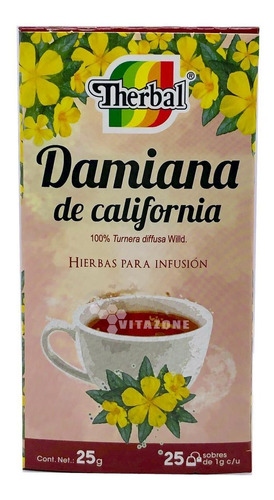 Imagen 3 de 3 de Té Damiana De California 25 Sobres Therbal