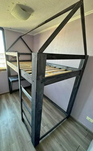 Cama Alta M&r Con Escritorio De Madera
