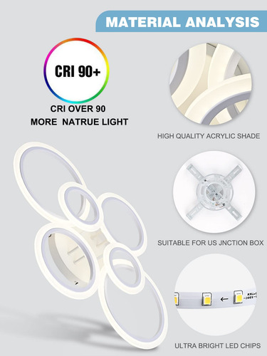 Lampara De Techo Led Moderna Con 6 Anillos Blancos Led