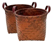 Comprar Canastos De Ratán Pack De 2 Cestos De Mimbre Rustico