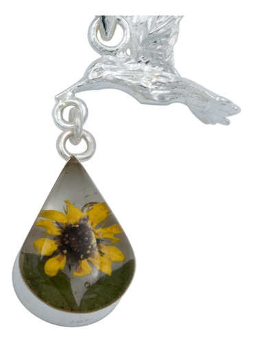 Collar Colibri Girasol Encapsulado Amor Plata 925 Color Lagrima
