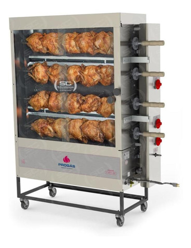 Asador de pollo tubular industrial a gas, 4 brochetas Progas Pr623 Bivolt