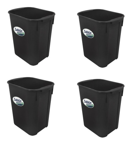 4 Pack Bote De Basura Rectangular 20 L Color Negro