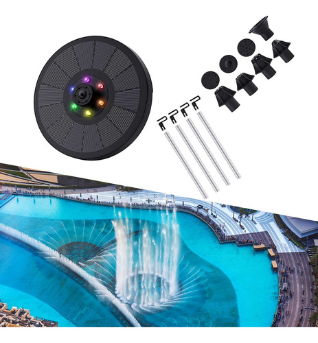Fuente Solar Con Luces Led Y Baño For Pájaros Con Bomba De