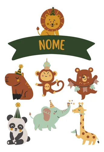 comprar Topo De Bolo Topper Tema Safari Festa Personalizado
