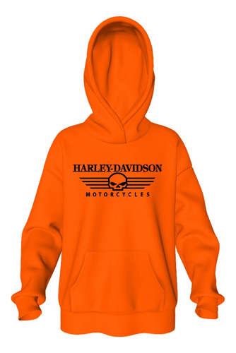 Buzo Naranja Motos Harley  - Hoodie Unisex - Con Capucha 