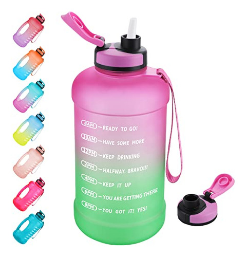 Half Gallon/64oz Water Bottle With Straw & Time Marker,...