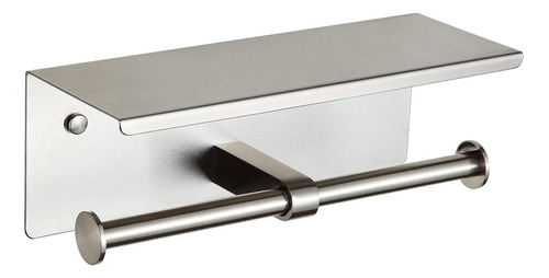 Porta Papel Higienico Doble Ac Inox Brushed Nickel C/estante