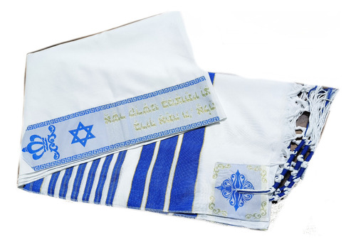 Talit Ortodoxo Azul E Dourado 60x180 Cm - Import. De Israel Cor Azul Com Bolsa Plástica