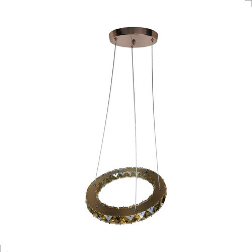 Lustre Pendente Aliança Cristal Ambar 30cm Luz Quente 3000k