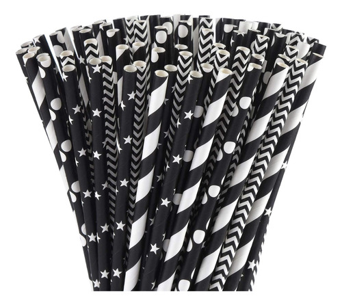 Alink Pajitas De Papel Negras Biodegradables, 100 Estrell...