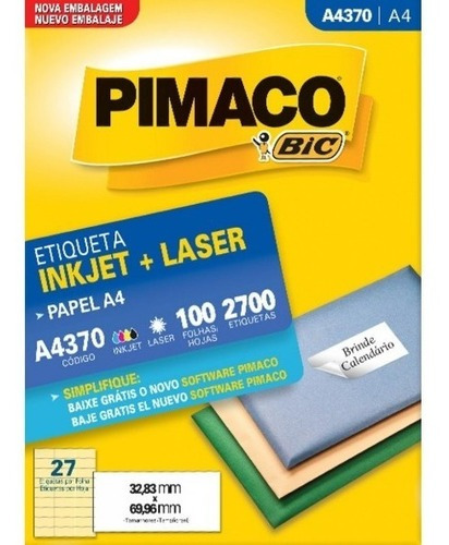 Etiqueta Pimaco Inkjet + Laser Tamanho A4-370