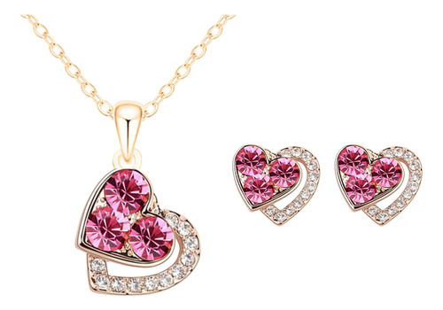 Collar Con Colgante De Diamante En Forma De Corazón Rosa, Re