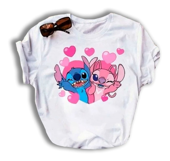 Camiseta Feminina Lilo & Stitch Stitch E Angel Camiseta Camiseta Feminina Lilo & Stitch Stitch E Angel Camiseta
