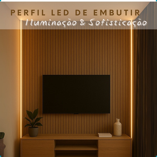 Kit 5 Perfil Led Slim Embutir Gesso Madeira Teto Aluminio Unica