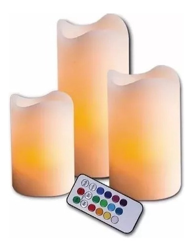 Juego Velas Led 3 Piezas 12 Colores Control Luminosidad