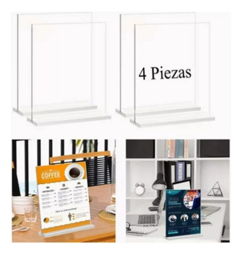 4 Pzas Porta Menu Acrilico, Menu Restaurante 