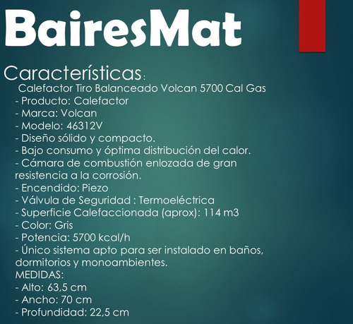Imagen 4 de 6 de Calefactor Tiro Balanceado Volcan 5700 Cal Gas Natural