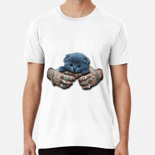 Remera Cats And Tats - Tattooed Man Hands Holding Cute Blue 