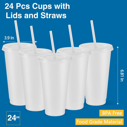 Amyhill 24 Pcs Tazas Reutilizables Con Tapas Y Pajitas De 24