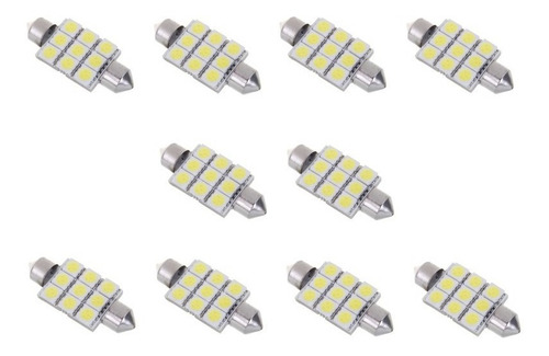 Kit 10 Lâmpadas Torpedo 9 Led Smd 5050 Teto 31 36 42mm 12v