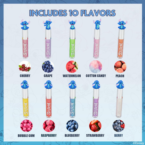 Set De 10 Labiales Disney Stitch Lip Gloss