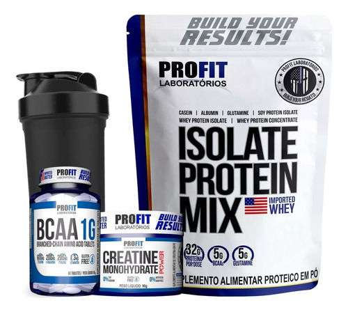 Combo Whey Isolate Protein + Creatina + Bcaa + Shaker Profit