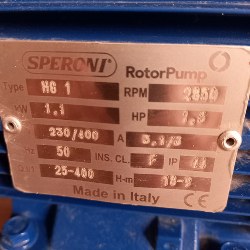Bomba Autocebante Monoblock Speroni Hg-1 Trifásica 1,5 Hp (Usado)
