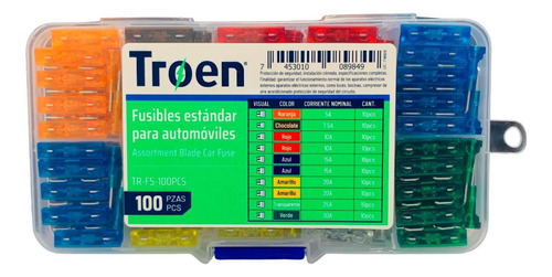 Fusibles Estándar Para Automóviles  Troen 100 Piezas