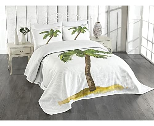 Palm Tree Bedspread, Cartoon Palm Tree Image On Sands S...