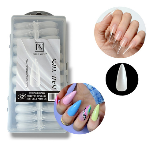 Tips Uñas Postizas Stiletto Press On Soft Gel X240pcs Matte