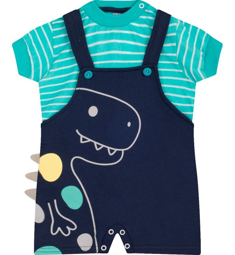 Roupa Bebê Menino Conjunto Camiseta E Jardineira Curto Verão