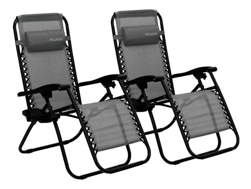 Set De2 Silla Camastro Plegable Gravedad 0+porta Vaso Pegaso Color Gris